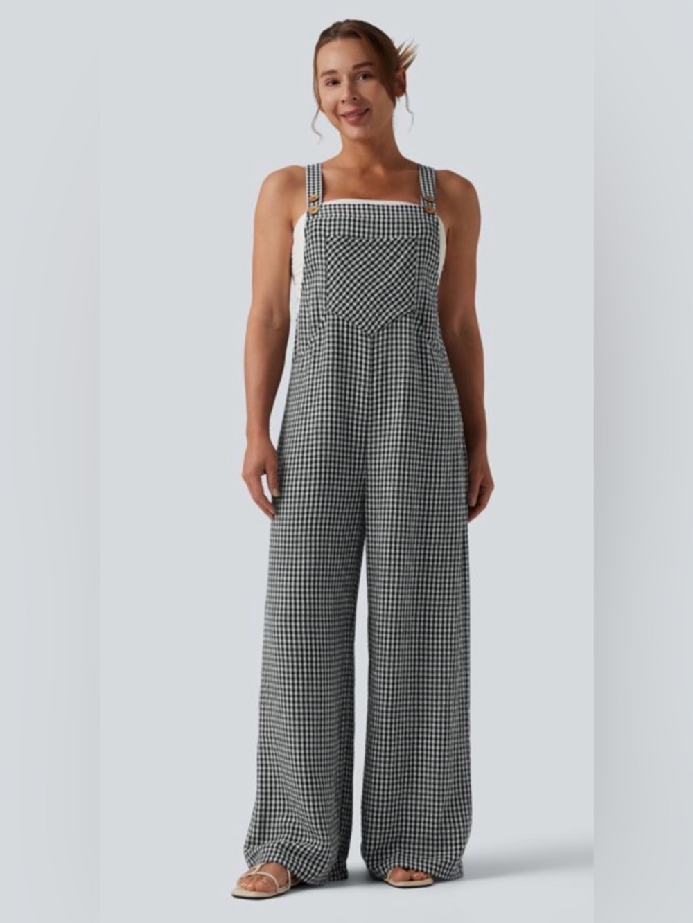 Halara Plaid Casual Linen-Feel Overalls with Pockets